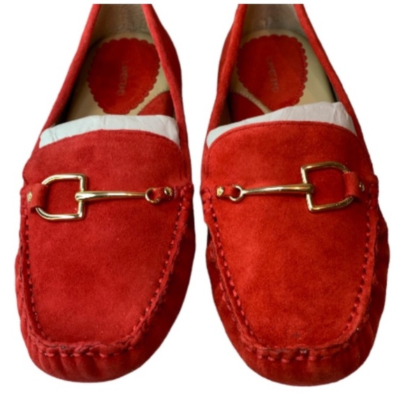 LANDSEND Women’s Red Suede, Gold Horse Bit Driving Mocs Never Worn, In Storage - Picture 12 of 13